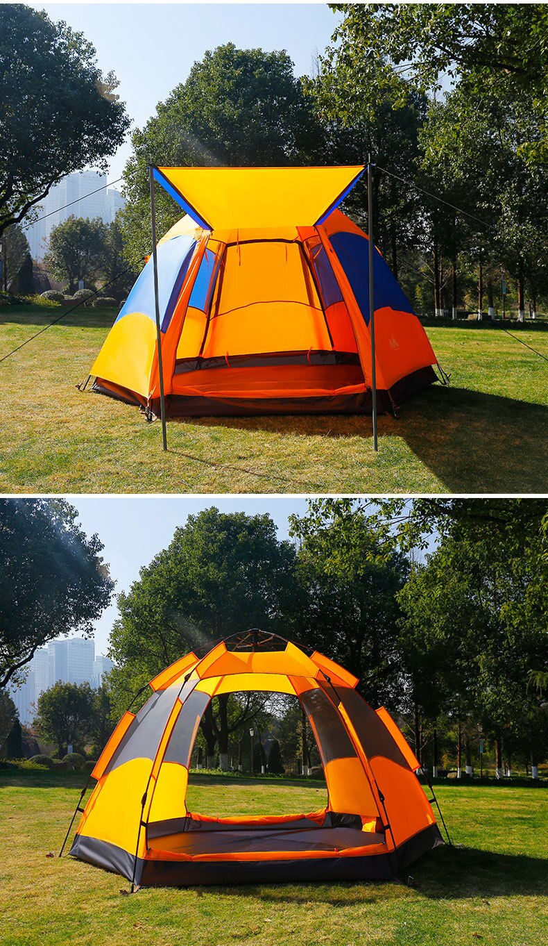 Cheap Goat Tents Outdoor Camping Climbing 3 5 People Automatic Quick Open Hexagonal Tent Double Layer Thickened Rainproof Ventilate Hall Design   